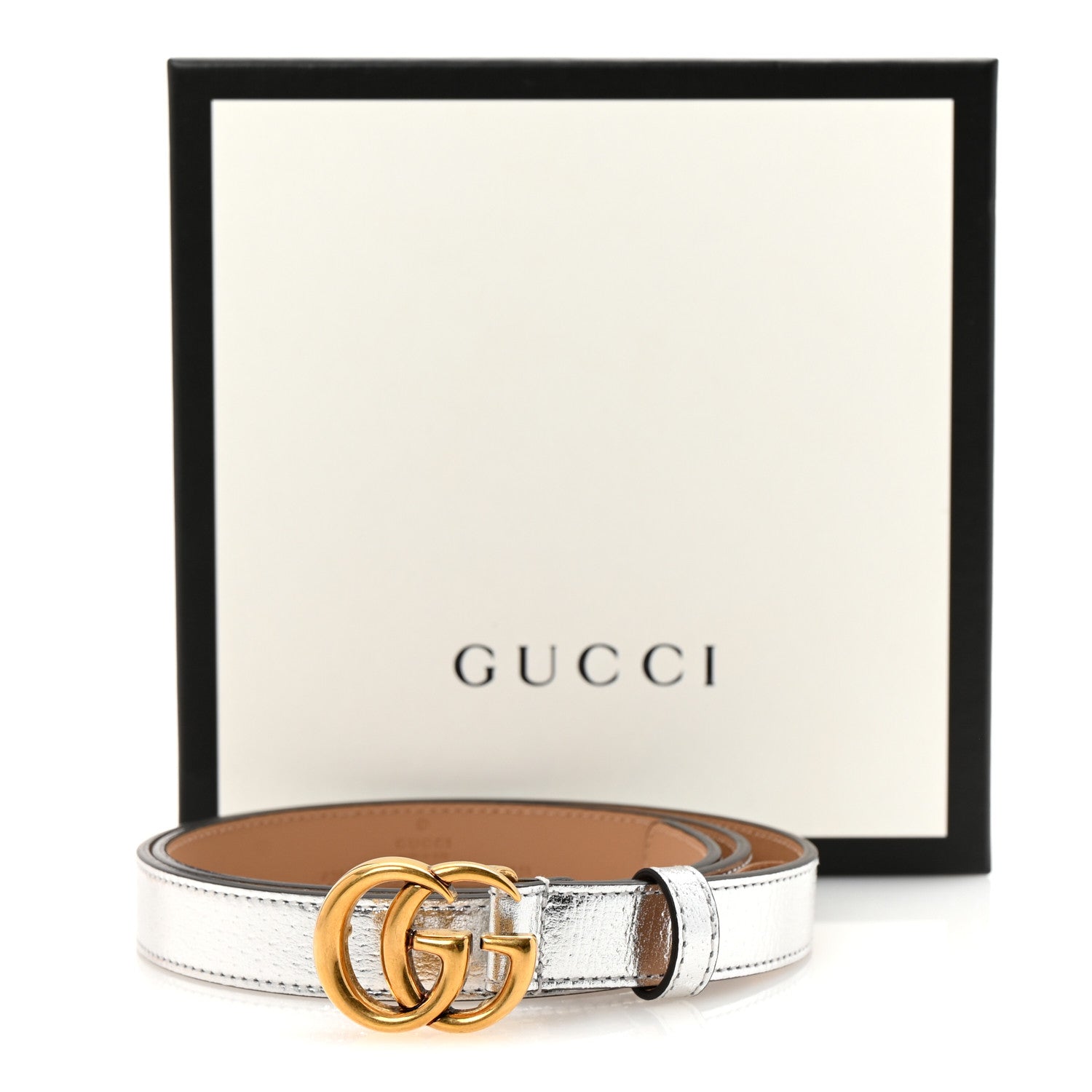 Gucci Metallic Calfskin Double G 20mm Belt 80 32 Silver 6 of 6