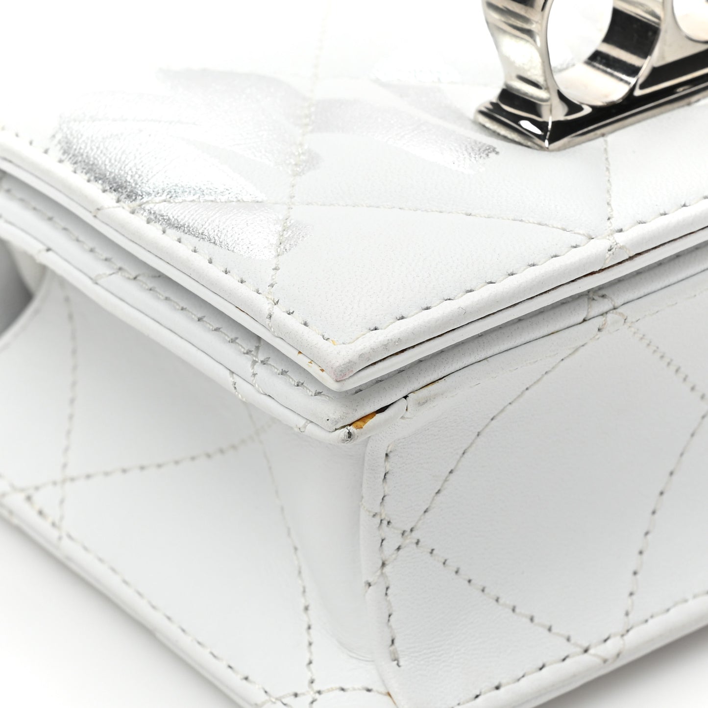 Lambskin Quilted Graffiti Skull Knuckle Crossbody White