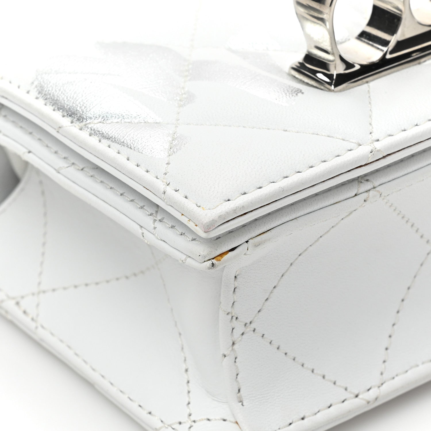Alexander McQueen Lambskin Quilted Graffiti Skull Knuckle Crossbody White 11 of 15