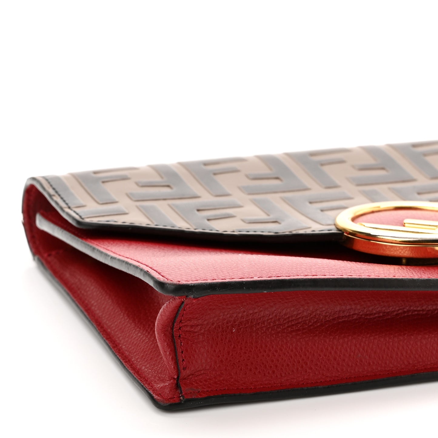 Vitello Cruise F is Fendi FF 1974 Embossed Medium Envelope Wallet On Chain Fragola Maya Black