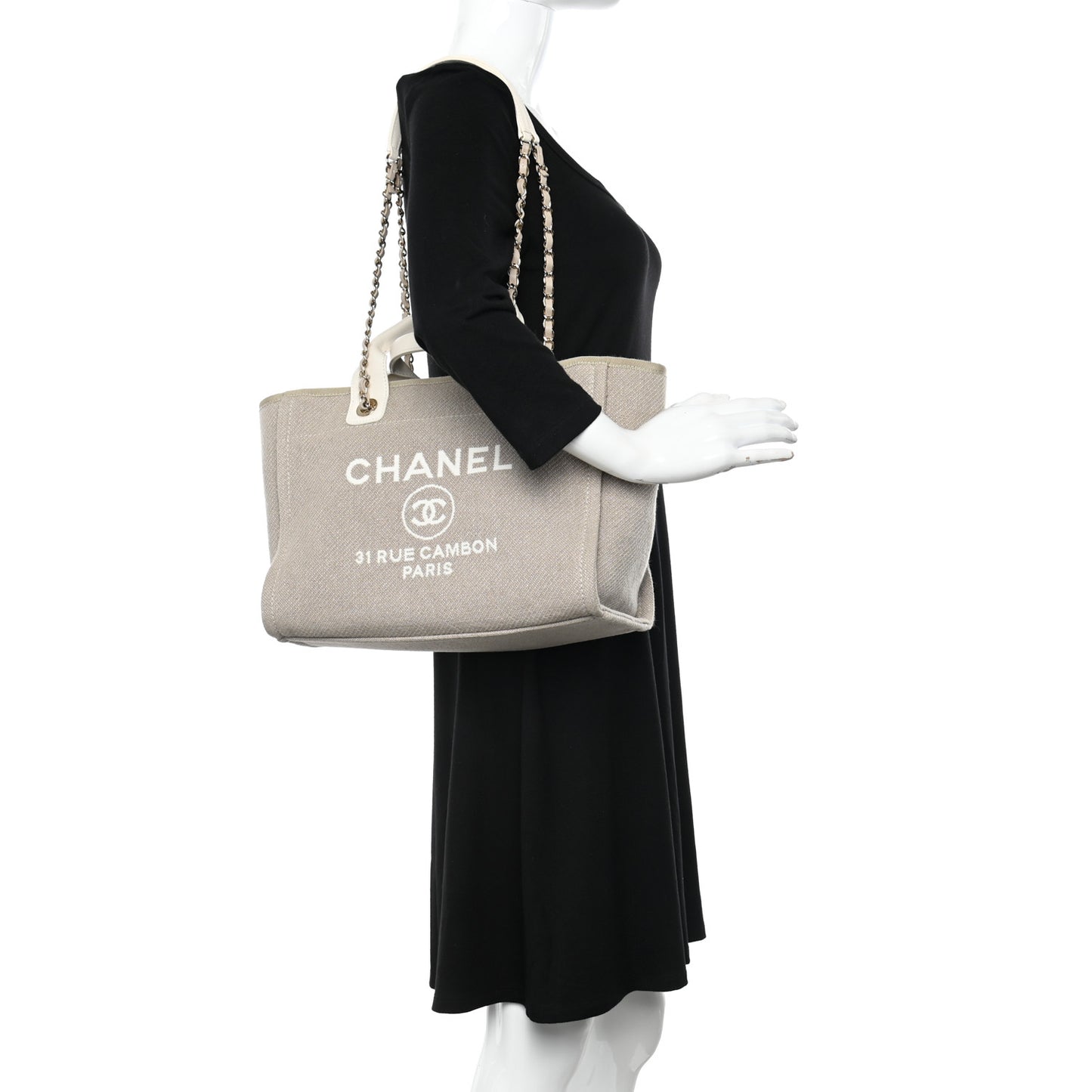 Mixed Fibers Calfskin Small Deauville Tote Beige White