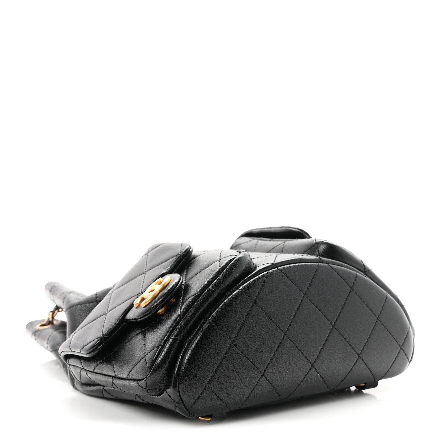 Chanel Shiny Lambskin Quilted Double Pocket Backpack Black 4 of 10