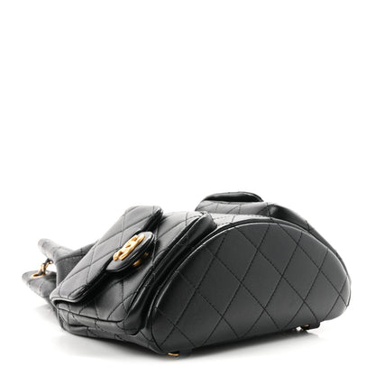 Chanel Shiny Lambskin Quilted Double Pocket Backpack Black 4 of 10