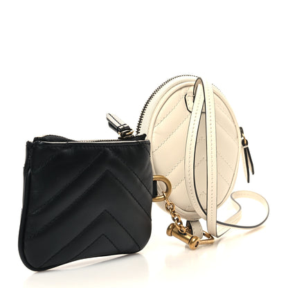 Gucci Calfskin Matelasse GG Marmont Round Coin Purse And Key Case White Black 3 of 11