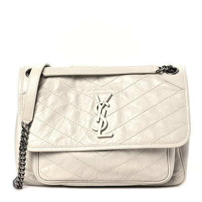 Saint Laurent Crinkled Calfskin Matelasse Monogram Medium Niki Chain Satchel Ivory 1 of 8