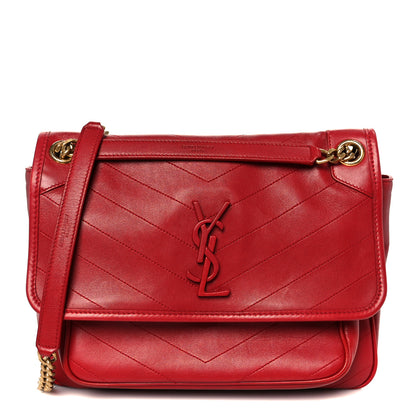 Saint Laurent Lambskin Matelasse Monogram Medium Niki Chain Satchel Rouge Eros 1 of 11