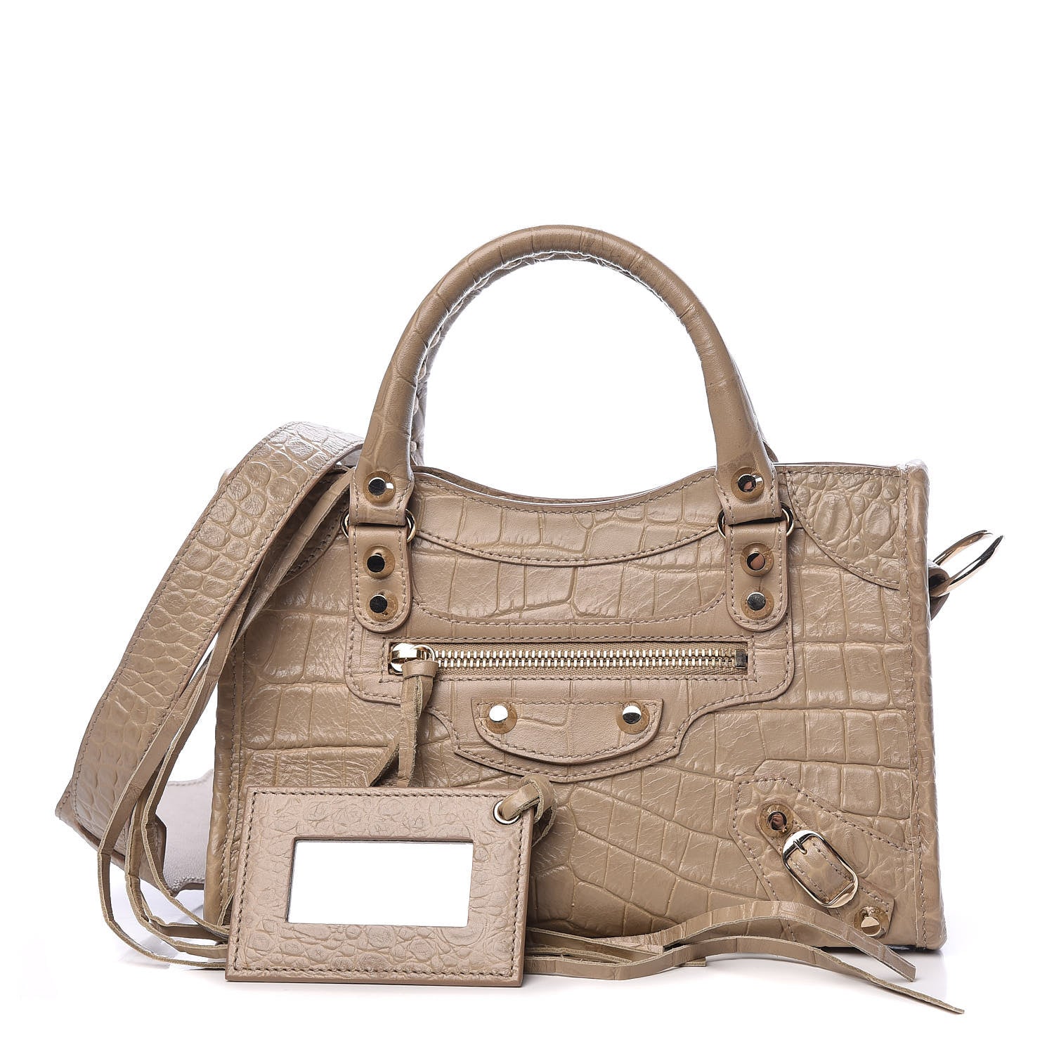 Balenciaga Calfskin Crocodile Embossed Classic Gold Hardware Mini City Beige Latte 1 of 10