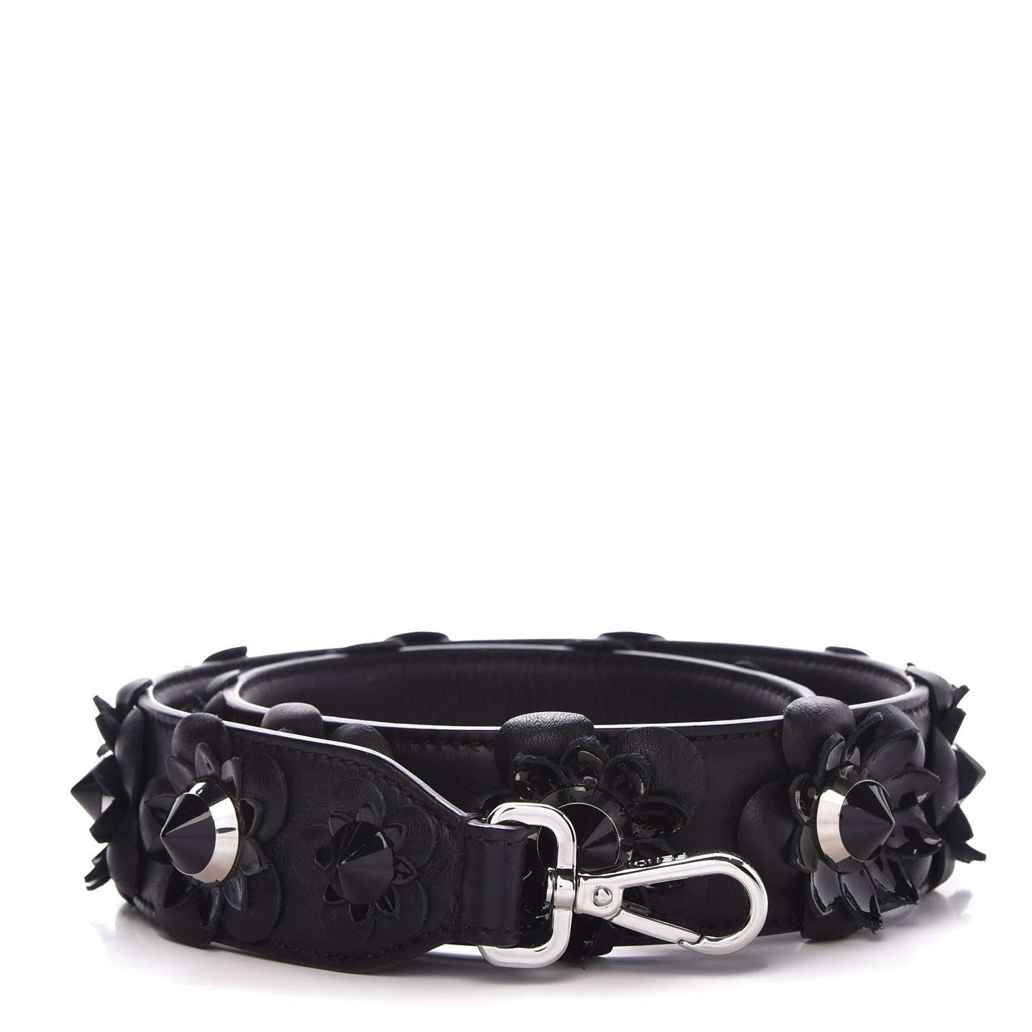 Fendi Vitello Dolce Nappa Patent Flowerland Studded Strap You Black 1 of 3