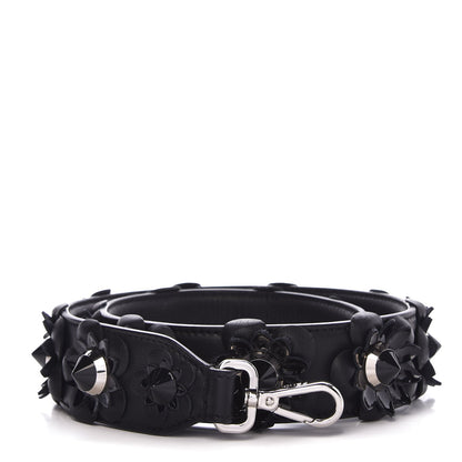 Fendi Vitello Dolce Nappa Patent Flowerland Studded Strap You Black 1 of 3