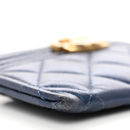 Chanel Metallic Lambskin Quilted Boy Card Holder Navy Blue 9 of 9