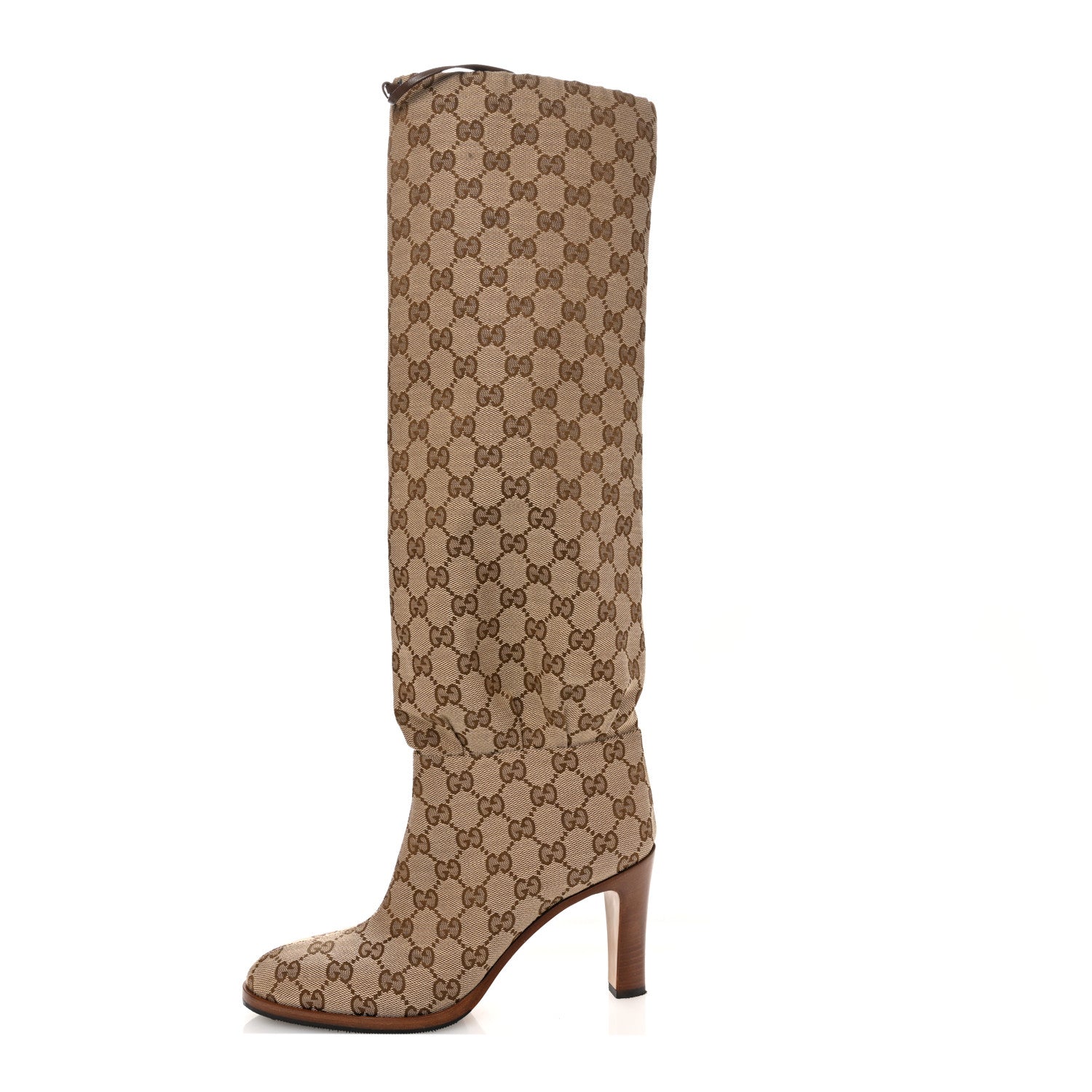 Gucci Monogram Malaga Kid Lisa Mid Heel Boots 38 Beige Ebony 1 of 9