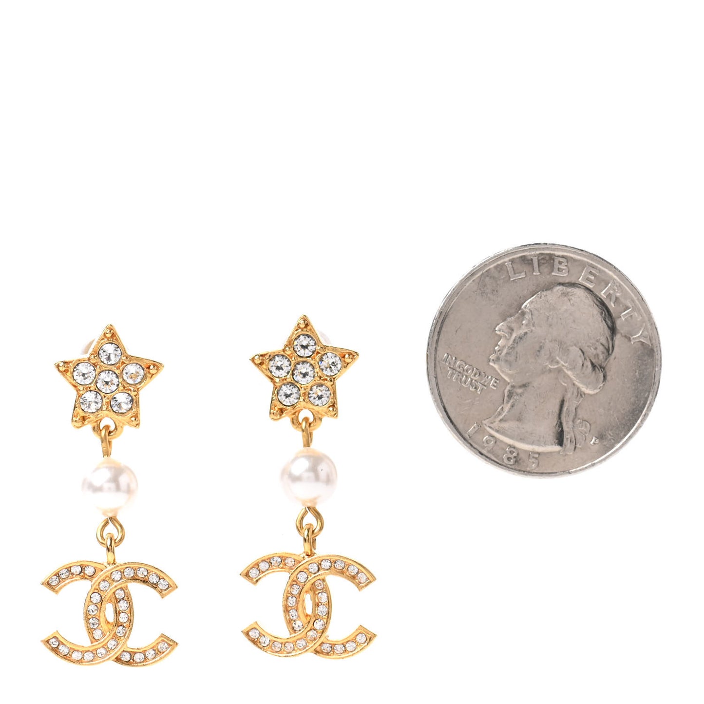 Crystal Pearl CC Star Drop Earrings Gold