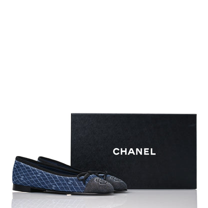 Chanel Denim Printed Quilt CC Cap Toe Ballerina Flats 36 Navy Blue Dark Grey 10 of 10