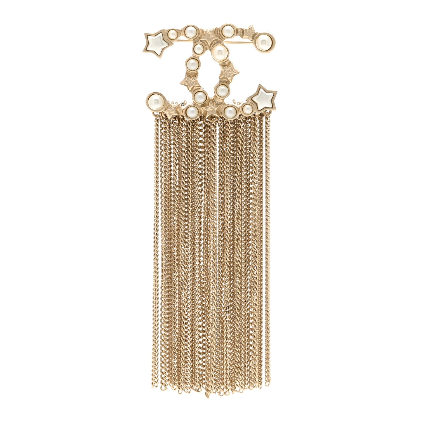 Metal Chain Fringe CC Brooch Gold