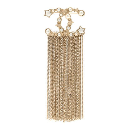 Chanel Metal Chain Fringe CC Brooch Gold 1 of 5