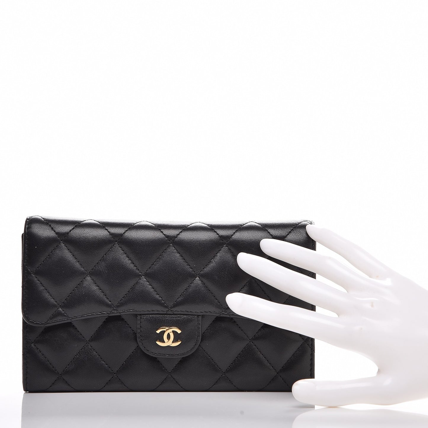 Lambskin Quilted Large Flap Wallet Black