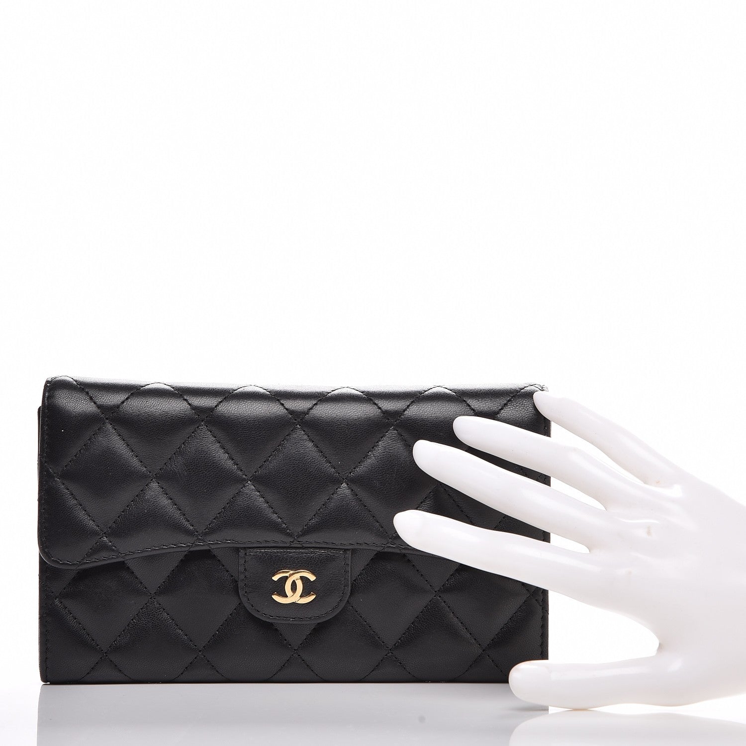 Chanel Lambskin Quilted Large Flap Wallet Black 2 of 11