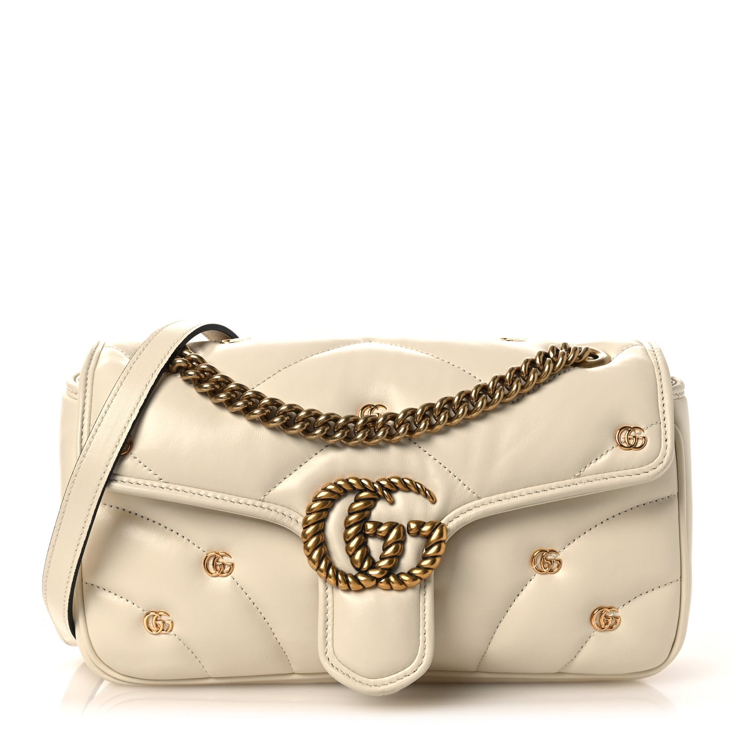 Nappa Matelasse Double G Studs Small Torchon GG Marmont Shoulder Bag Mystic White