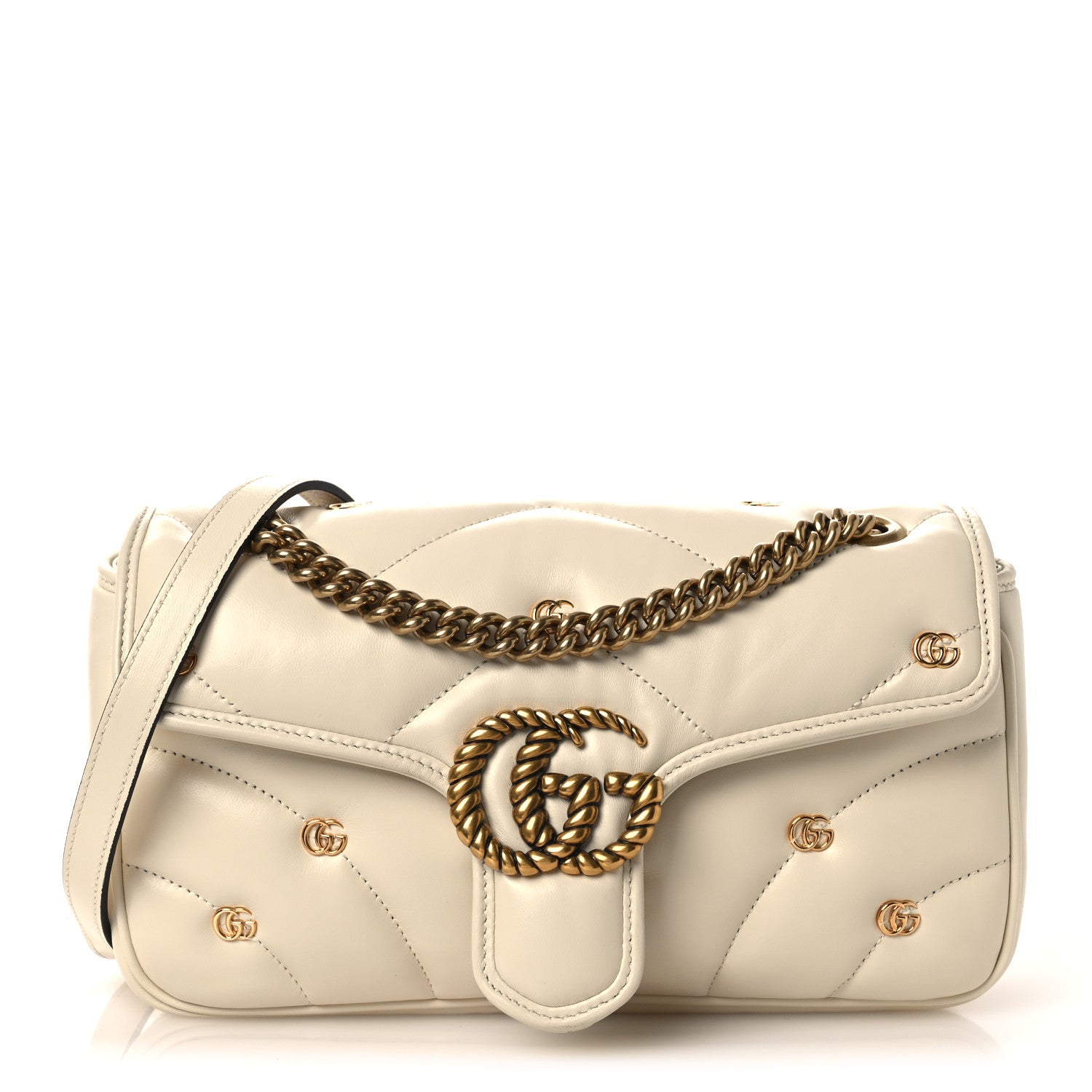 Gucci Nappa Matelasse Double G Studs Small Torchon GG Marmont Shoulder Bag Mystic White 1 of 11