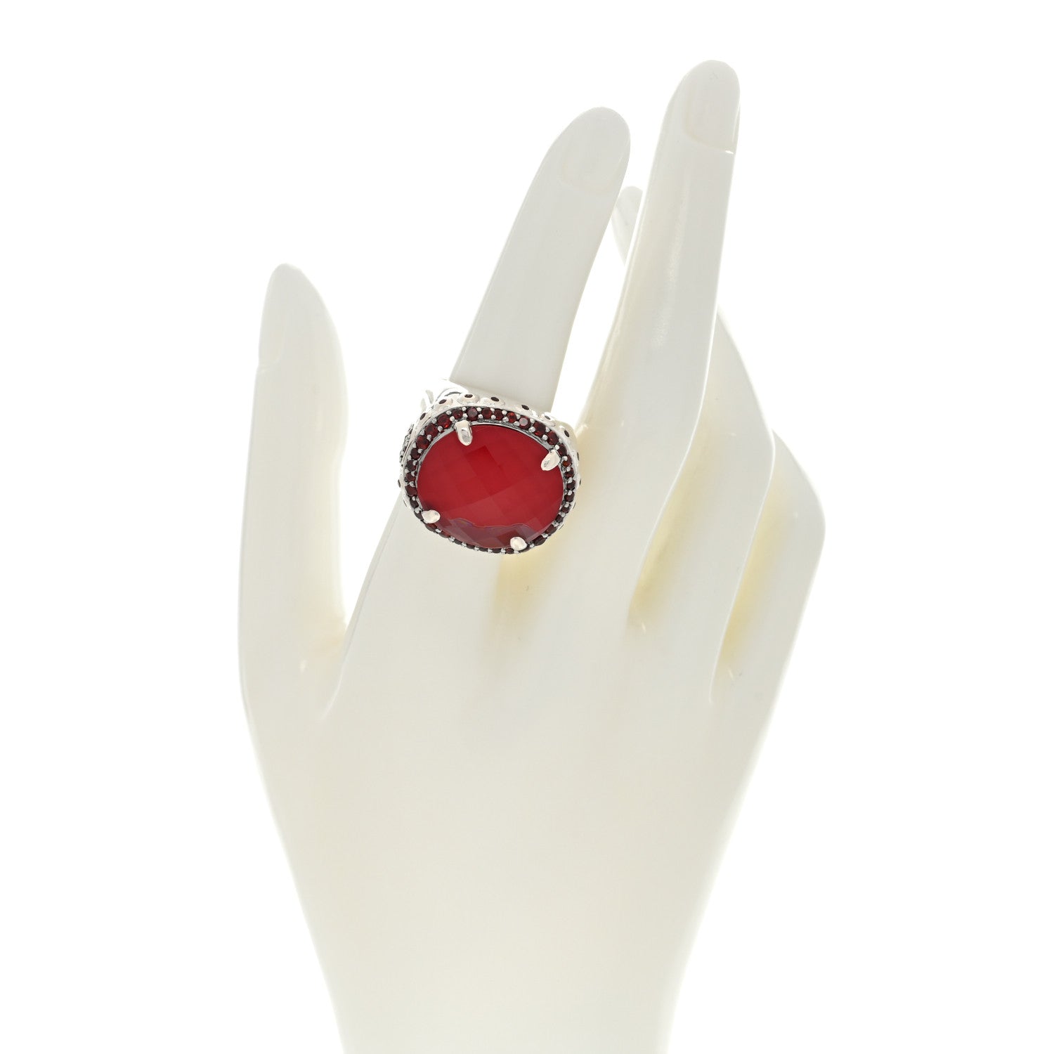 John Hardy Sterling Silver Coral White Topaz Garnet Batu Bamboo Ring 54 7 2 of 4