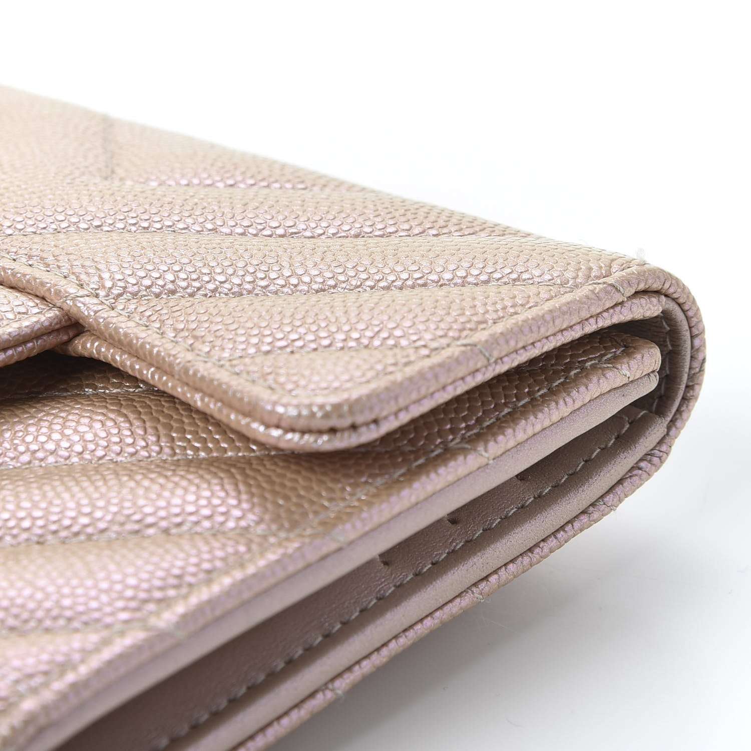 Chanel Metallic Caviar Chevron Quilted Compact Flap Wallet Light Gold 7 of 10
