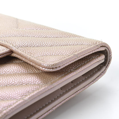 Chanel Metallic Caviar Chevron Quilted Compact Flap Wallet Light Gold 7 of 10