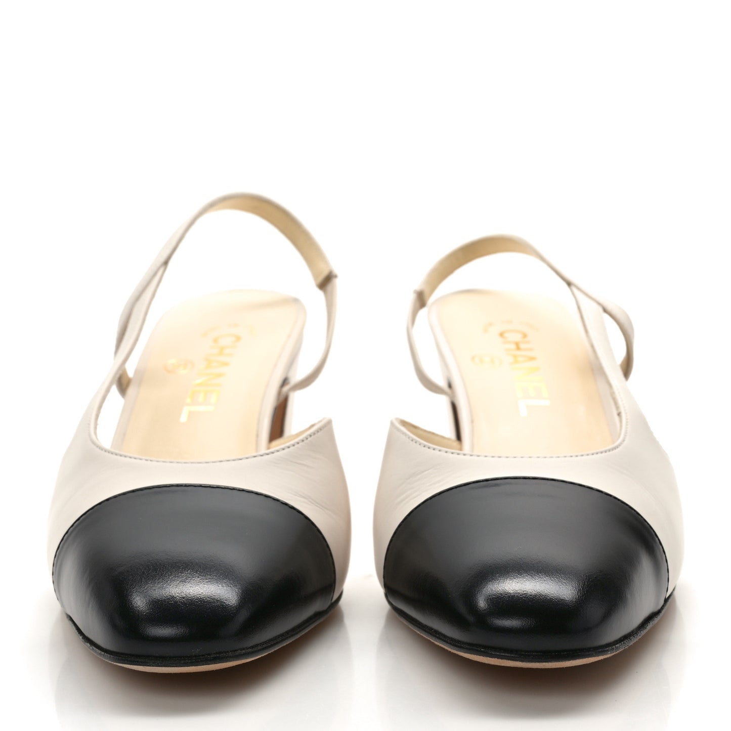 Glazed Calfskin Cap Toe CC Slingback Pumps 38 Ivory Black