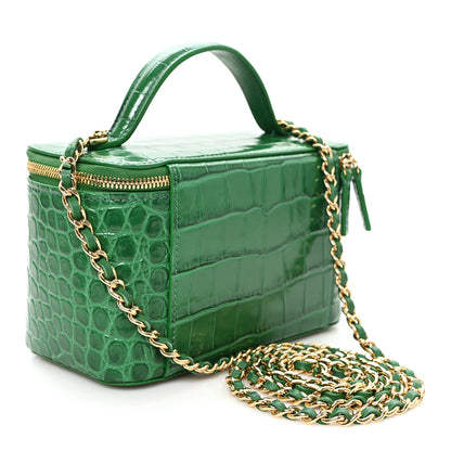 Chanel Calfskin Crocodile Embossed Exoticoco Small Top Handle Vanity Case With Chain Emerald 3 of 11