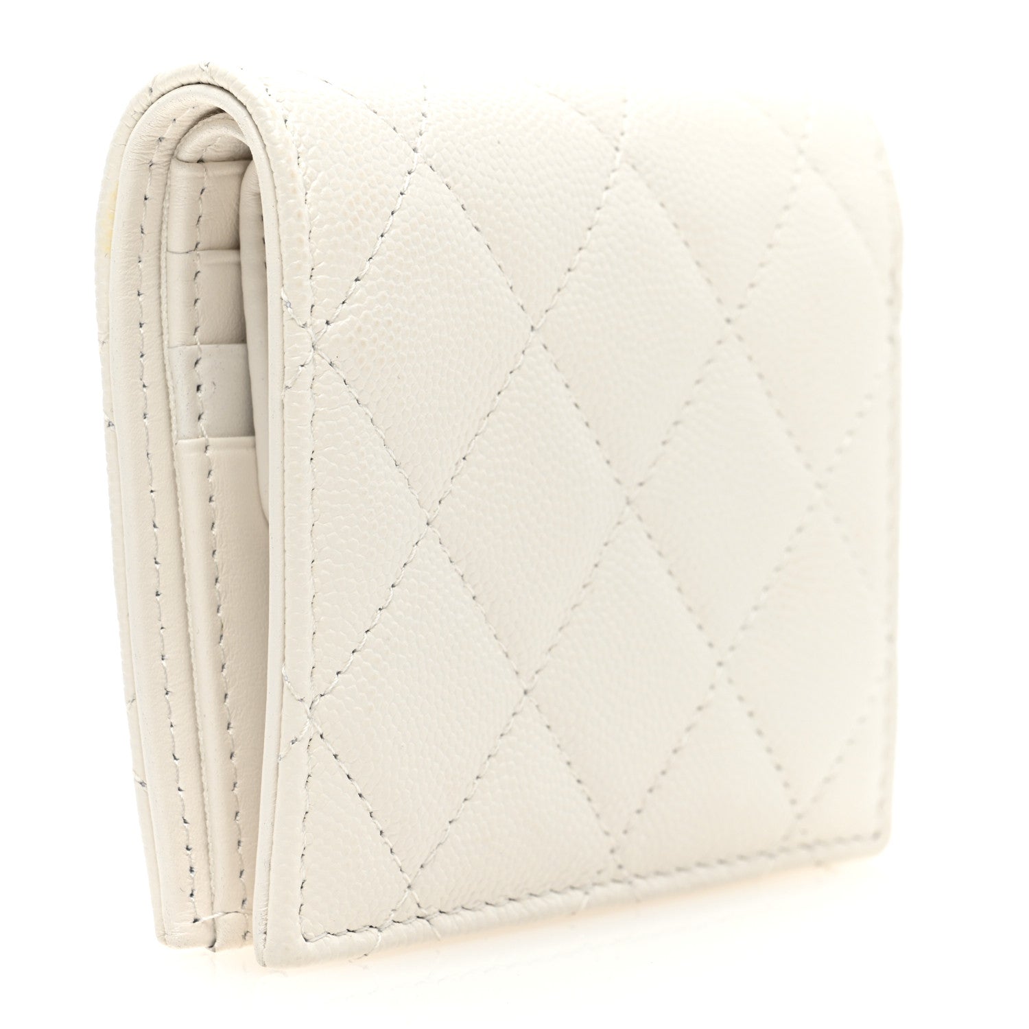 Chanel Caviar Quilted Crystal Enamel Quilted Compact Bifold Wallet White 3 of 7
