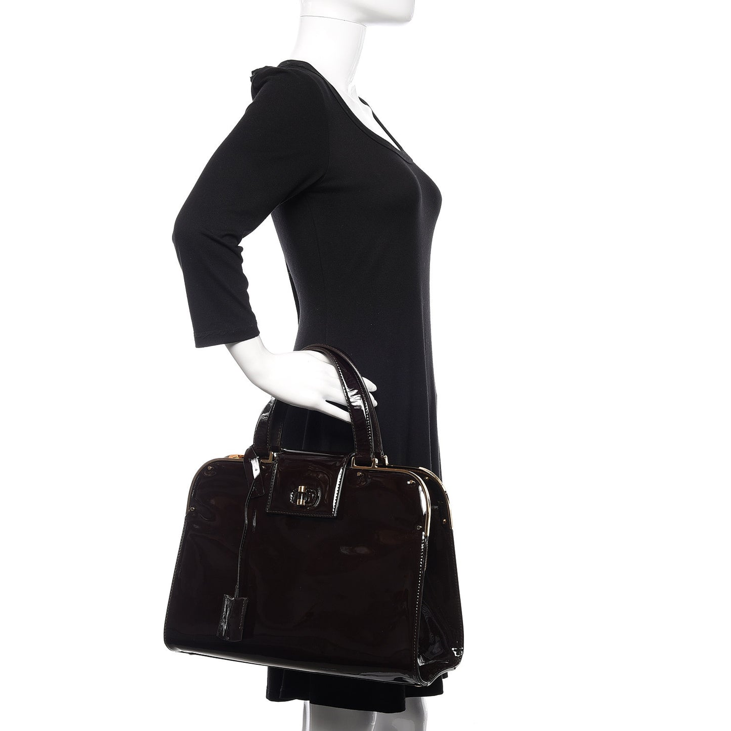 Patent Calfskin Large Uptown Dark Brown
