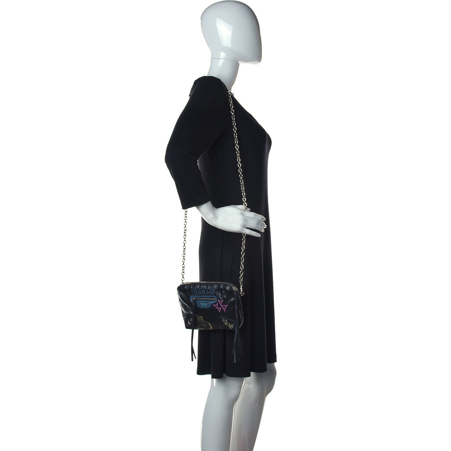 Balenciaga Agneau Classic Silver Hardware Graffiti Reporter XS Black 2 of 11
