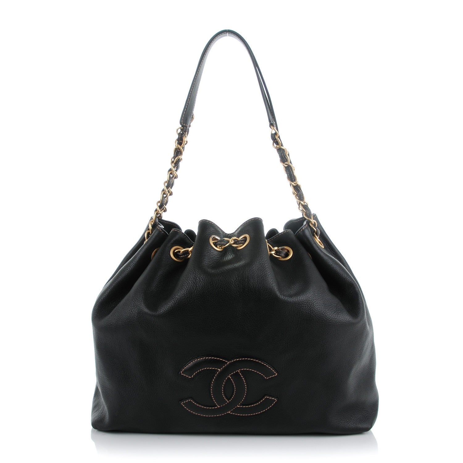 Chanel Calfskin CC Drawstring Bucket Bag Black 1 of 6
