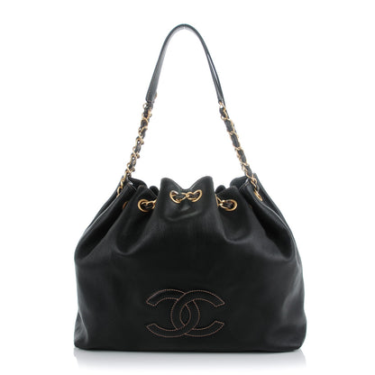 Chanel Calfskin CC Drawstring Bucket Bag Black 1 of 6