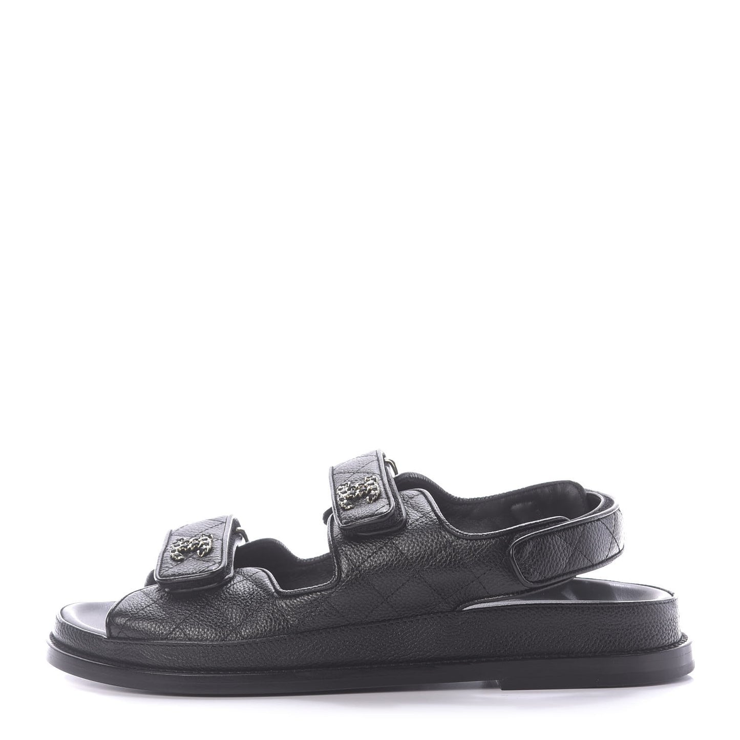 Grained Calfskin Velcro Dad Sandals 40 Black