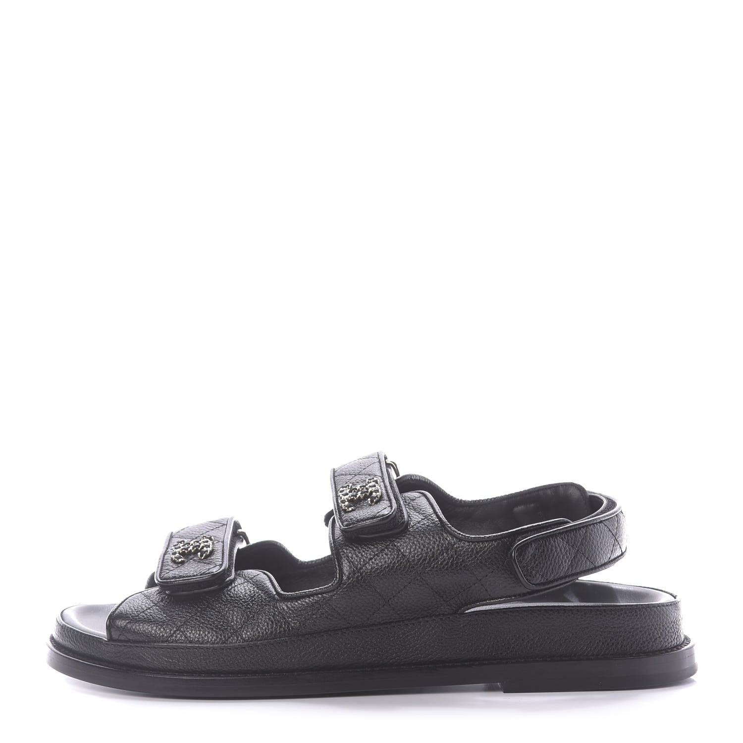 Chanel Grained Calfskin Velcro Dad Sandals 40 Black 1 of 11