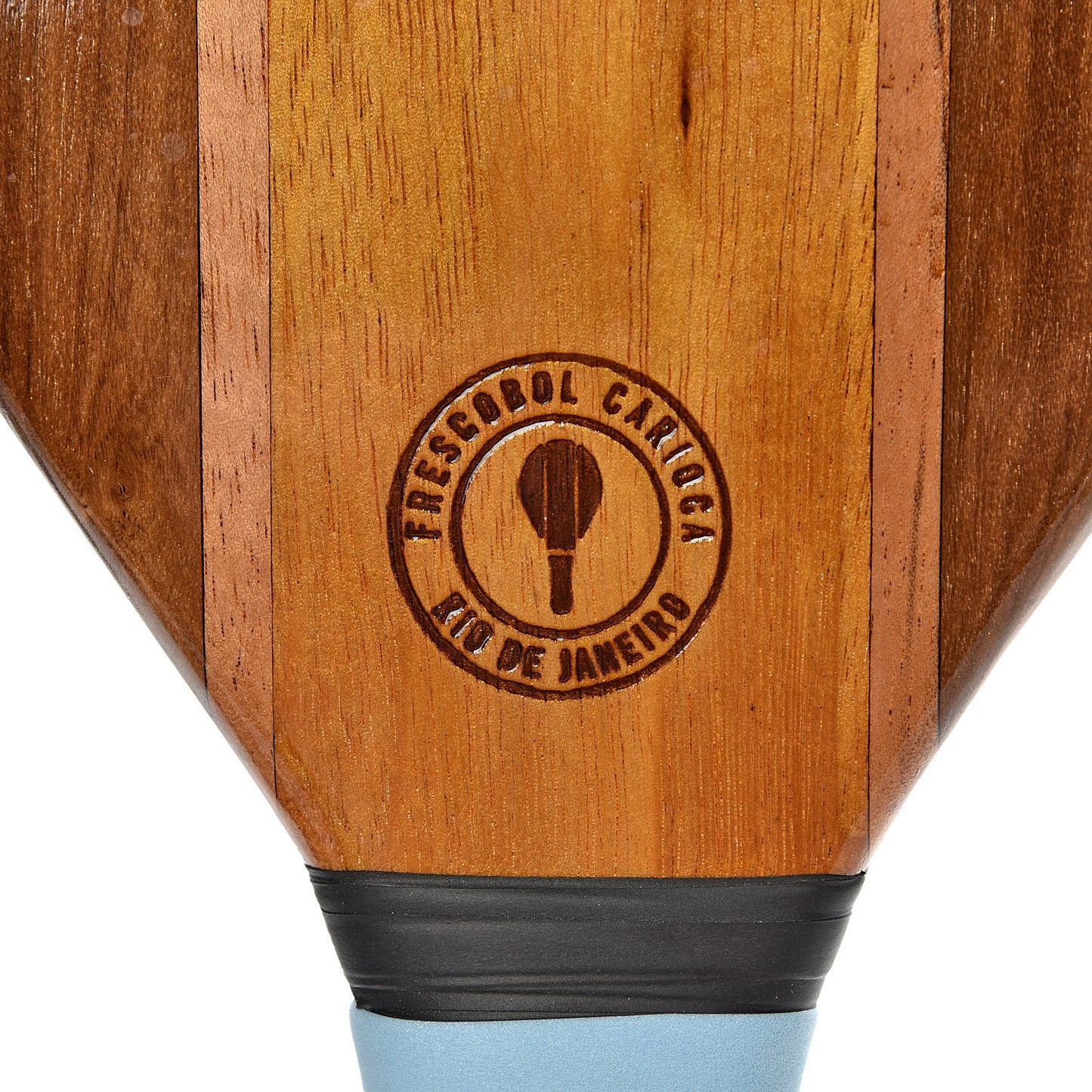 Varnished Wood Frescobol Carioca Beach Tennis Set Blue
