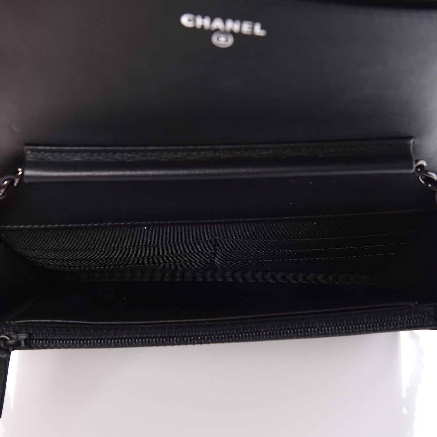 Calfskin Painted Chevron Embossed Boy Wallet On Chain WOC Black