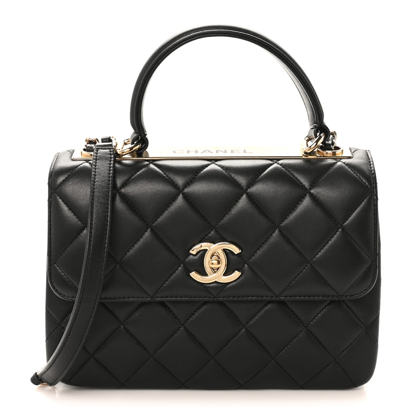 Lambskin Quilted Small Trendy CC Dual Handle Flap Bag Black