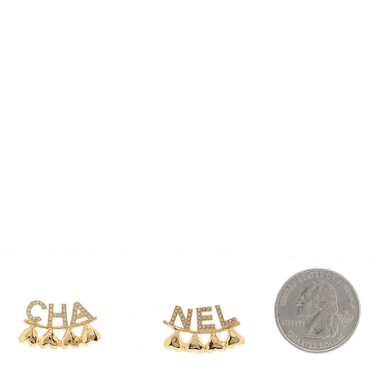 Chanel Crystal Heart Cha-Nel Logo Earrings Gold 2 of 4