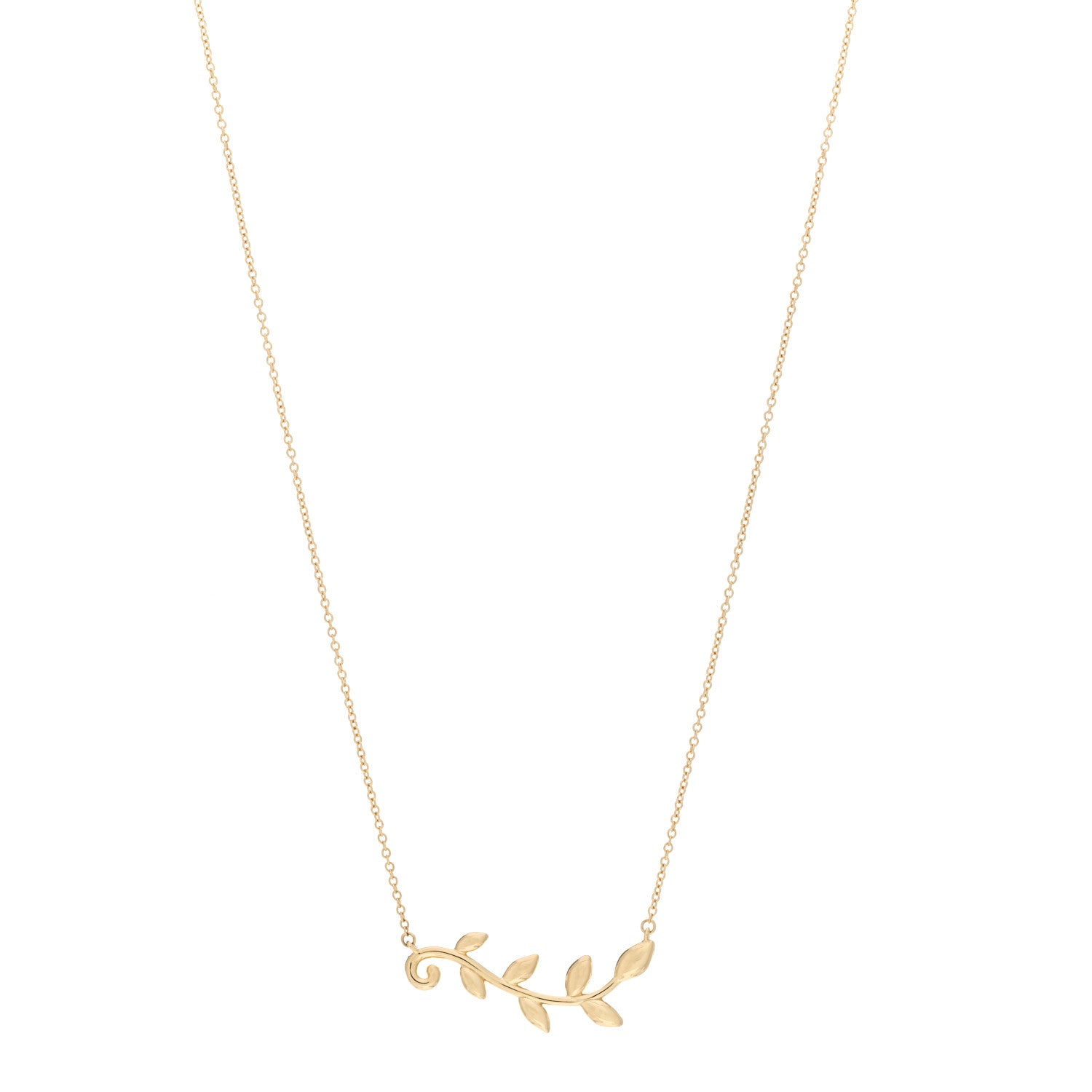 Tiffany 18K Yellow Gold Paloma Picasso Olive Leaf Vine Pendant Necklace 1 of 4