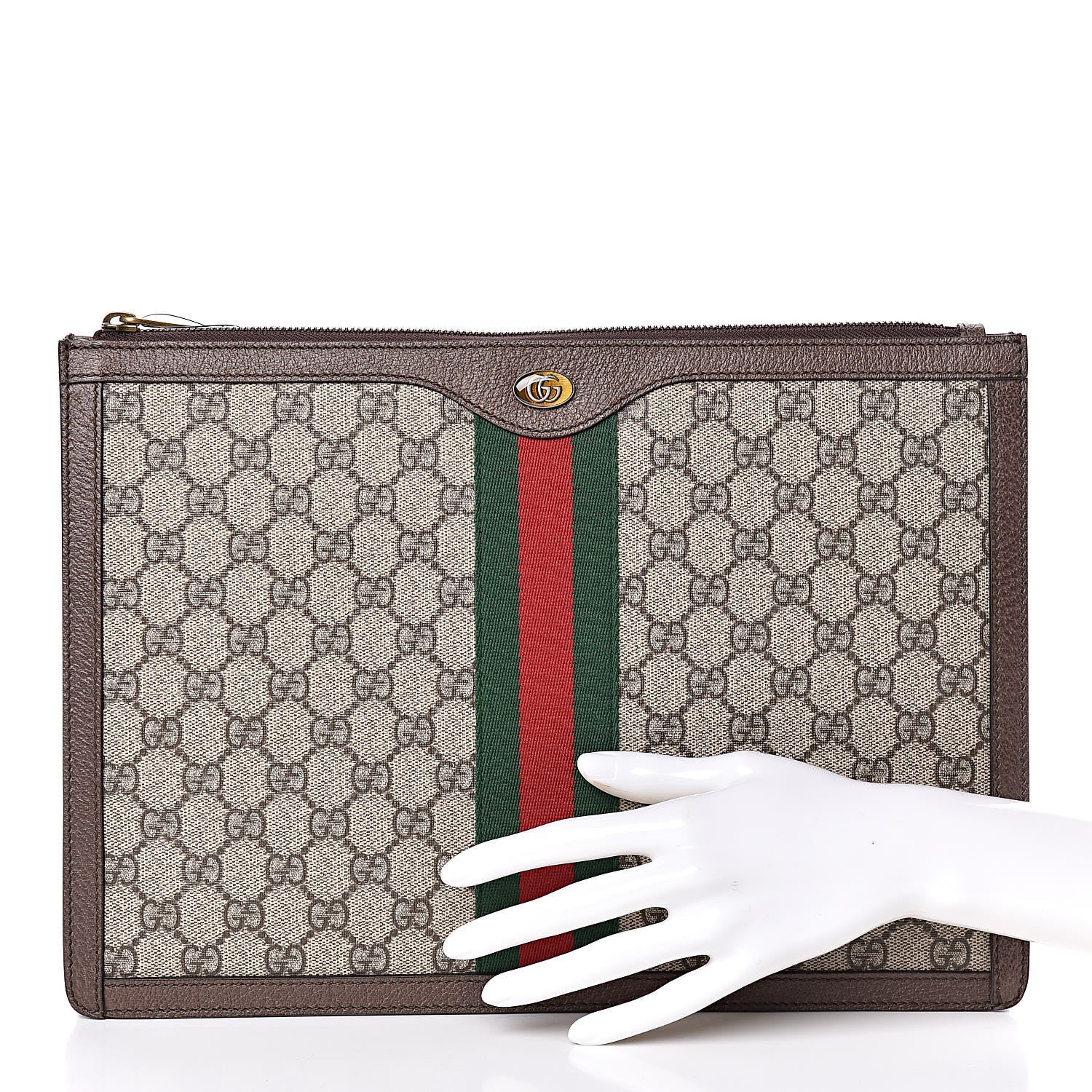 Gucci GG Supreme Monogram Web Ophidia Portfolio Pouch Beige New Acero 2 of 7