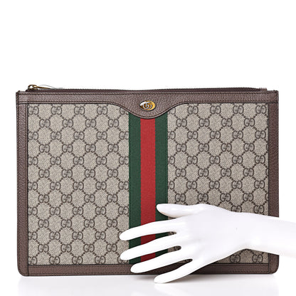 Gucci GG Supreme Monogram Web Ophidia Portfolio Pouch Beige New Acero 2 of 7