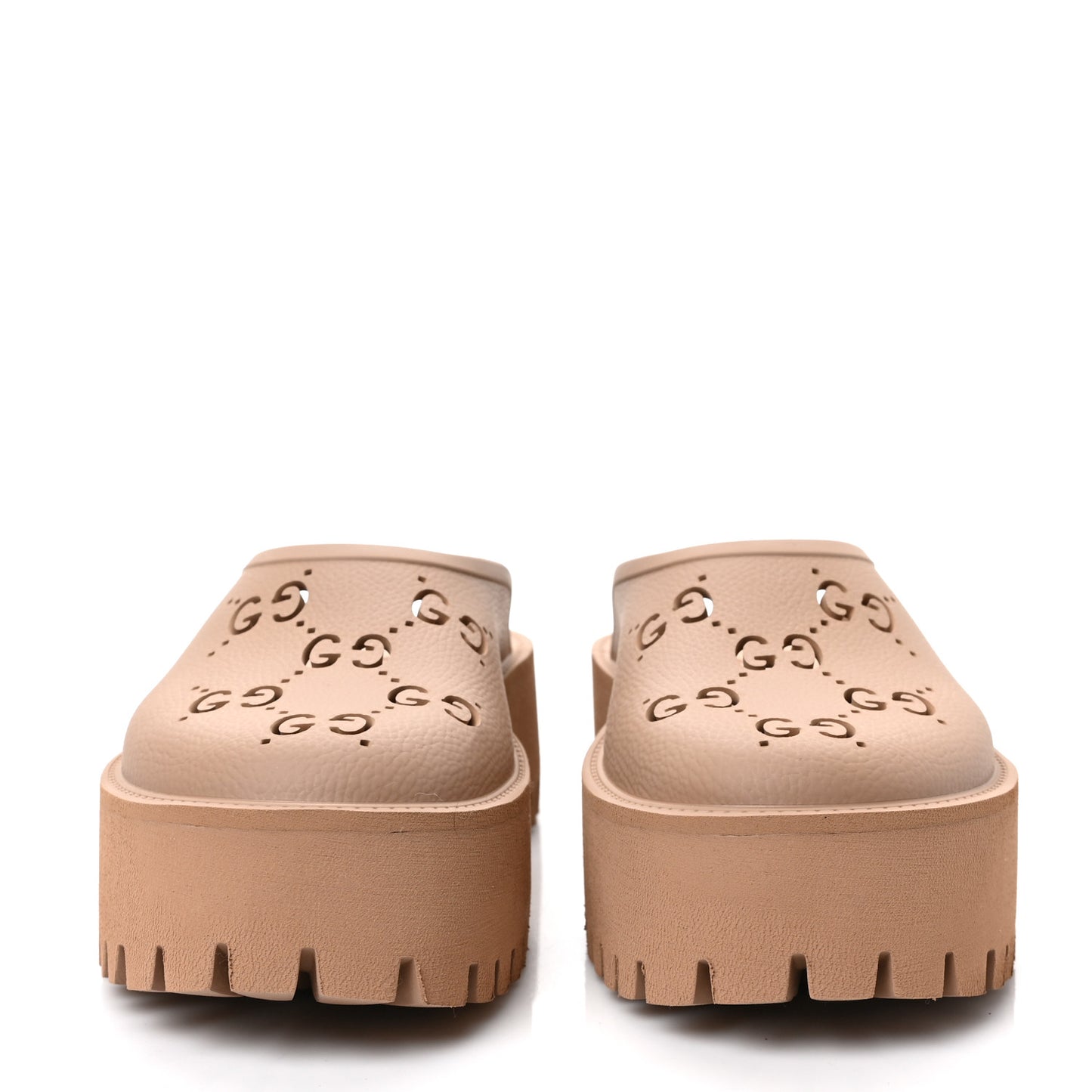 Rubber GG Monogram Perforated Elea Platform 55mm Lug Sole Sandals 38 Vintage Camel