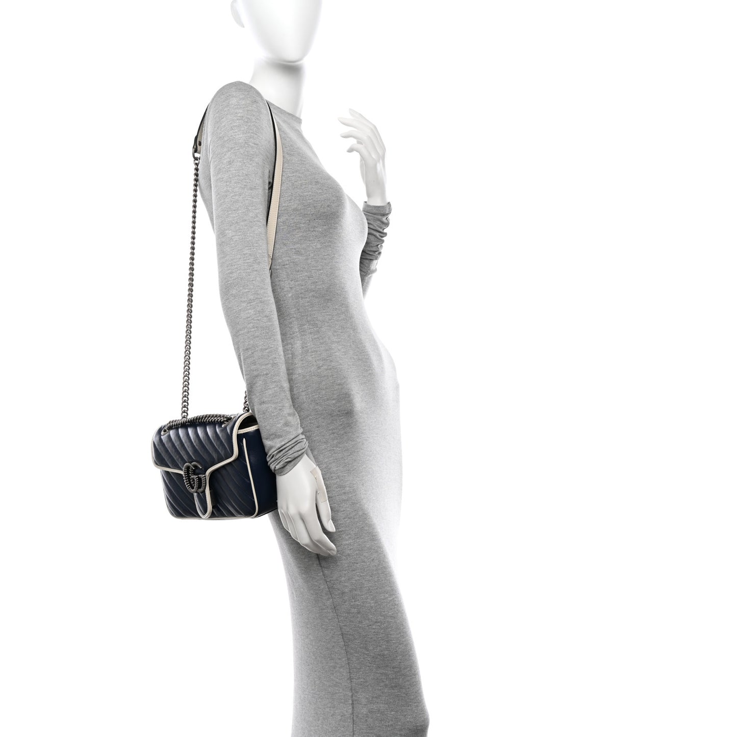 Vintage Effect Calfskin Matelasse Diagonal Small Torchon GG Marmont Shoulder Bag Blue Agata Mystic White