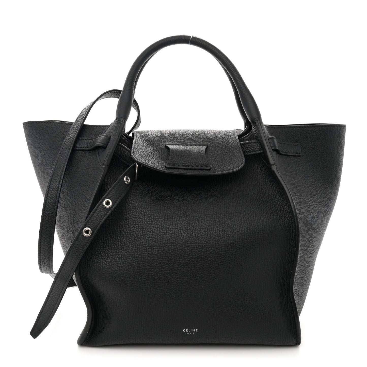 Supple Grained Calfskin Small Long Strap Big Bag Black