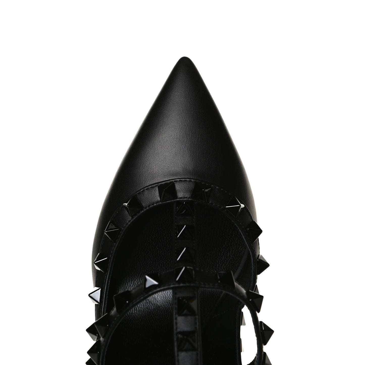 Calfskin Lacquered Monochrome Rockstud Ankle Strap 100mm Pumps 36.5 Black