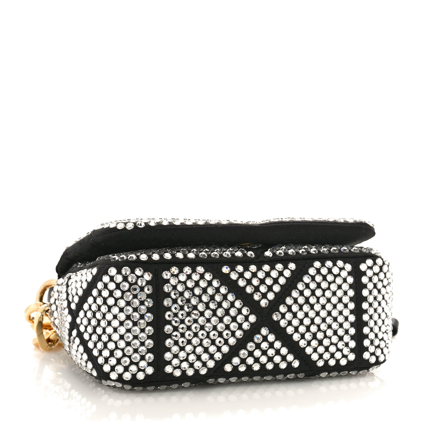Satin Crystal Mini Bag With Chain Black