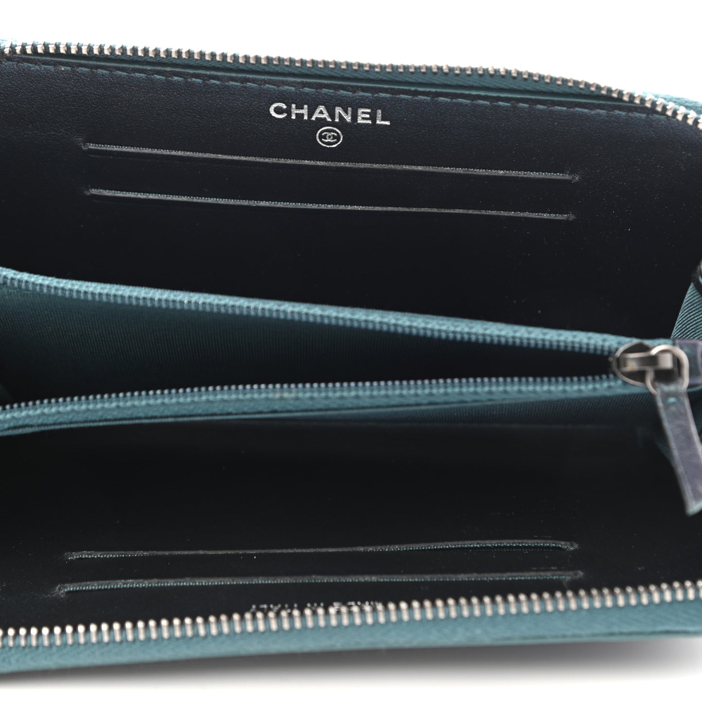 Iridescent Caviar Quilted Medium Filigree Zip Around Wallet Dark Turquoise