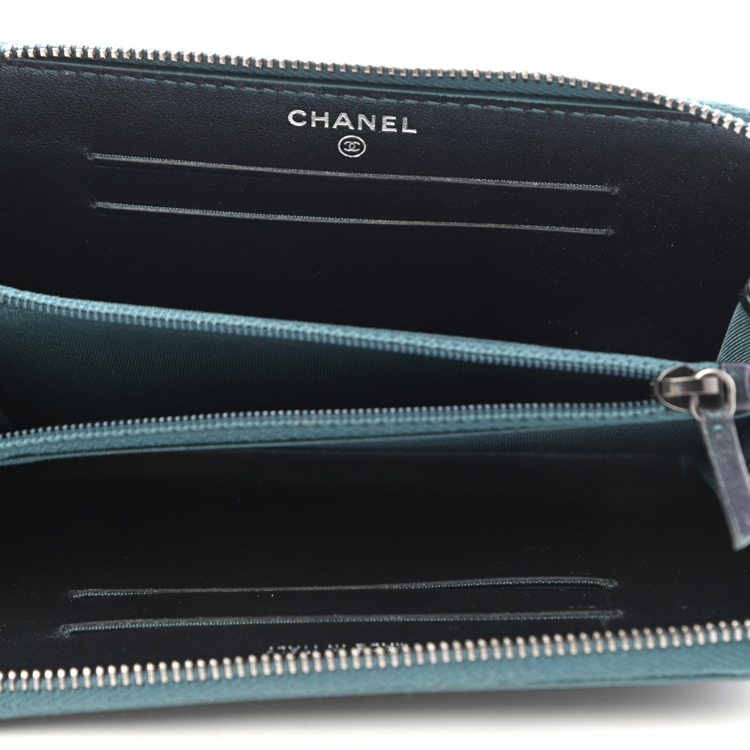 Chanel Iridescent Caviar Quilted Medium Filigree Zip Around Wallet Dark Turquoise 5 of 12