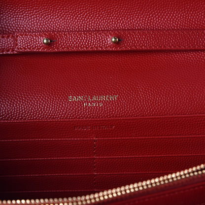 Saint Laurent Grain De Poudre Matelasse Chevron Monogram Chain Wallet New Red 6 of 9